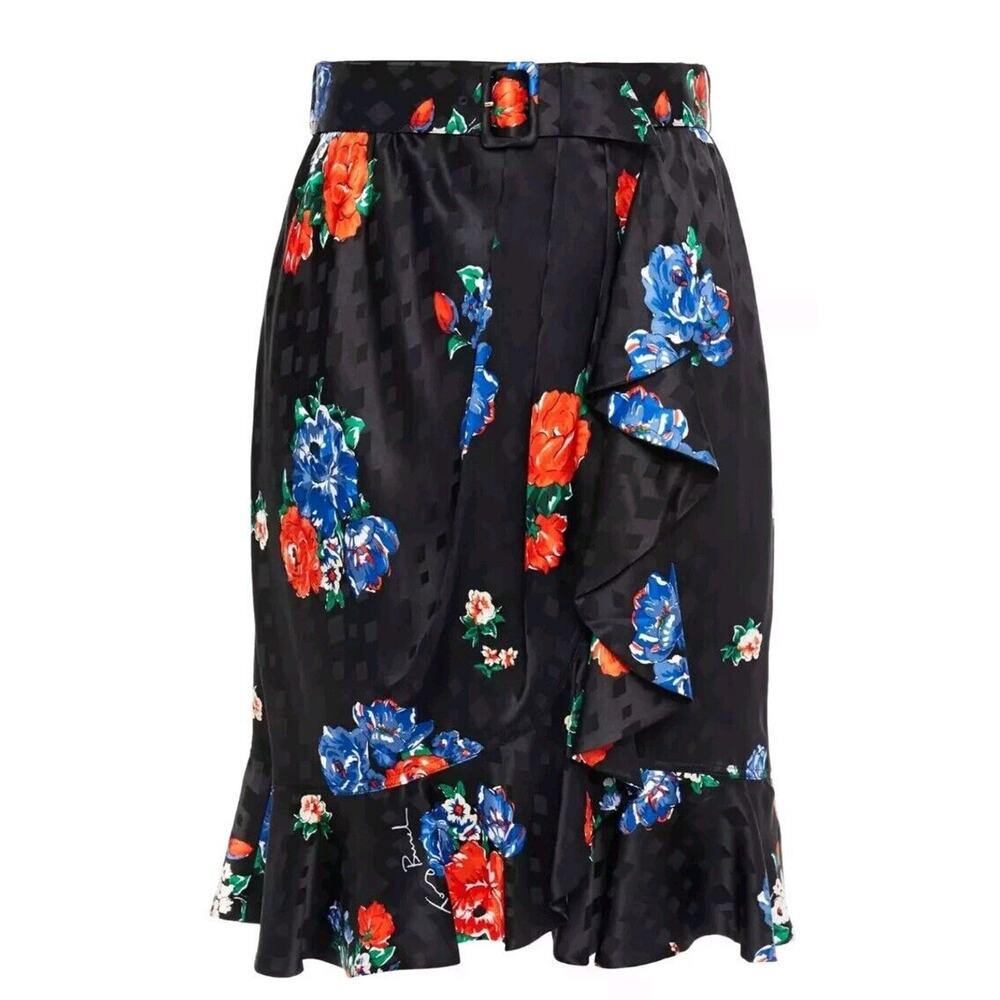 Tory Burch Womens Ruffled Floral Silk Jacquard Skirt 4 Rose